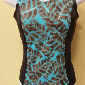 Bañador marrón con flores en turquesa