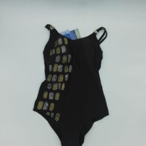 Bañador negro con detalles en oro y plata