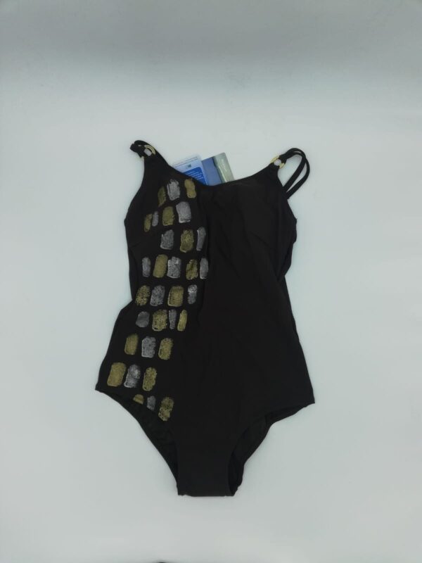 Bañador negro con detalles en oro y plata